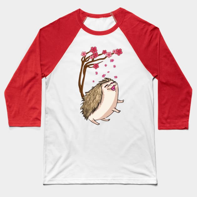 Cute Hedgehog Cherry Blossom Art Baseball T-Shirt by USProudness